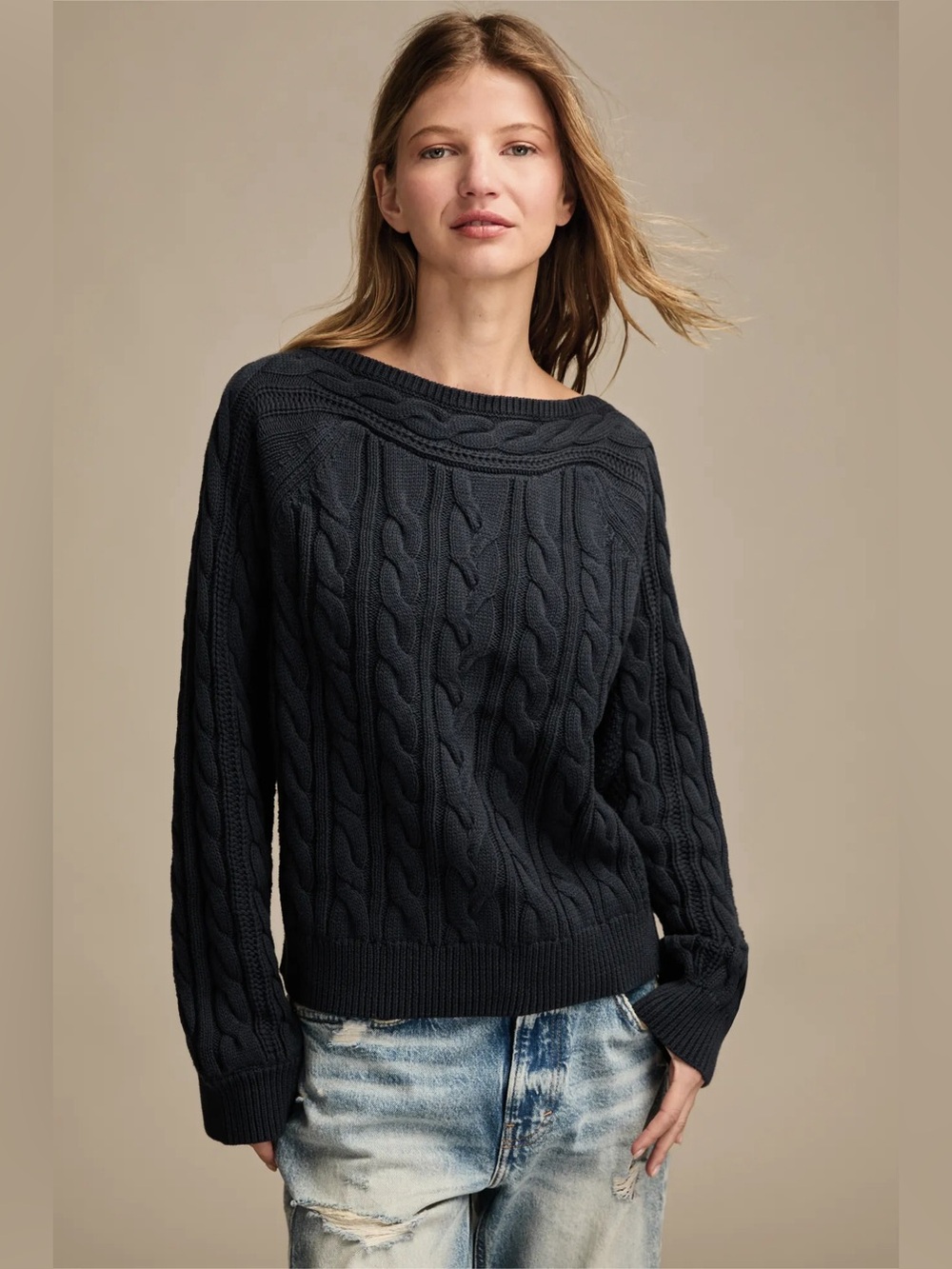 Lucky Brand Boat Neck Cable Sweater